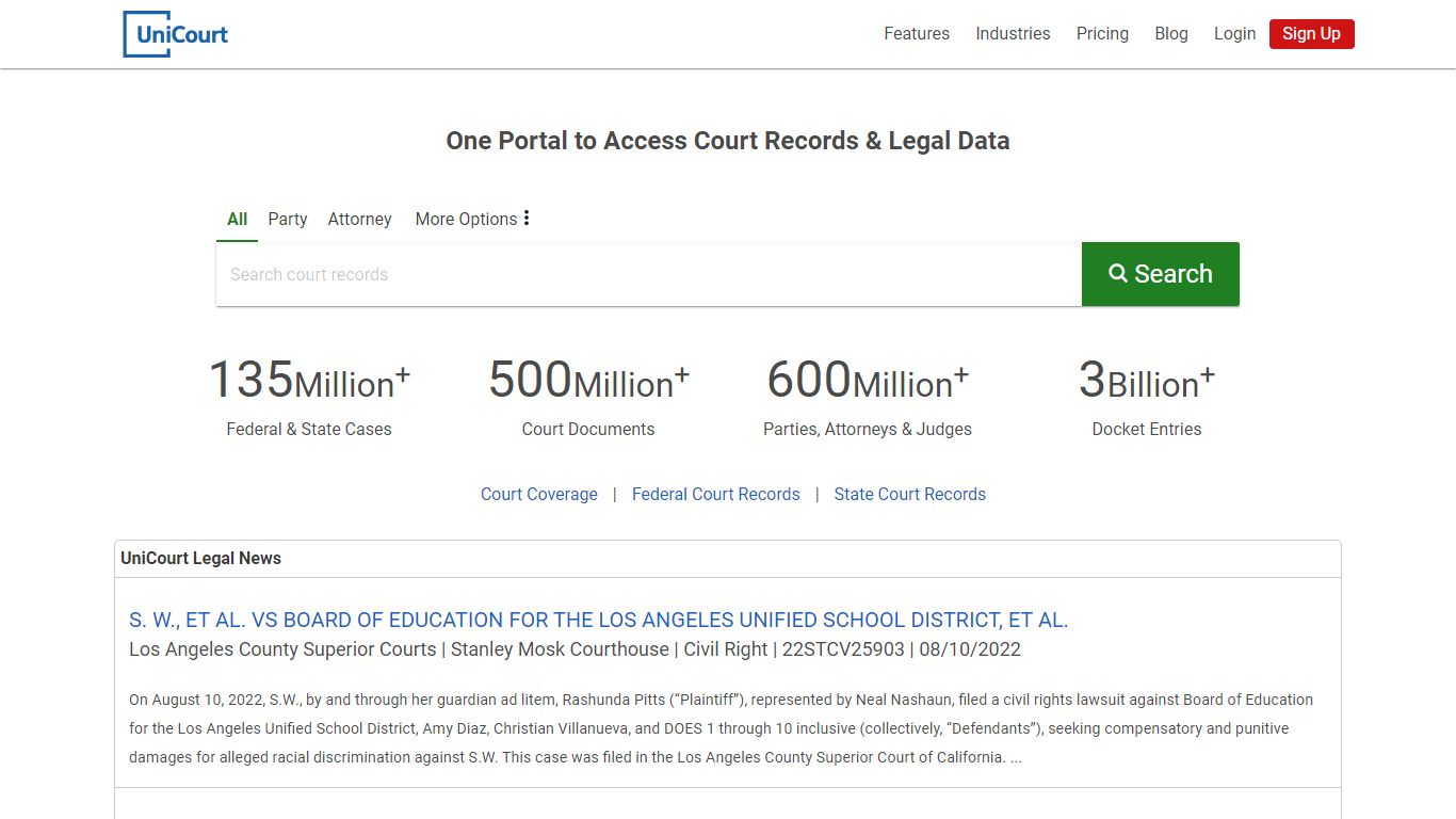 UniCourt - One Portal to Access Court Records & Legal Data